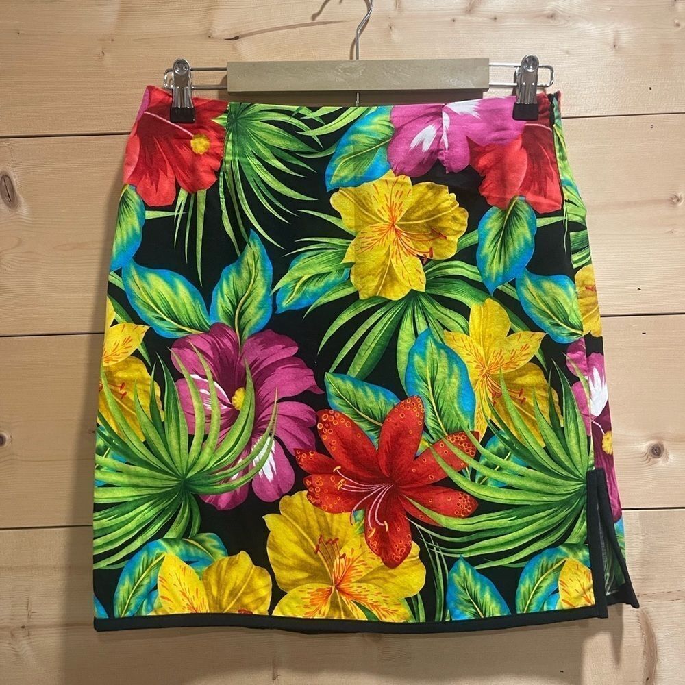 Sharon Endick Kate Tropical Hibiscus Cotton Skirt 8 Vintage